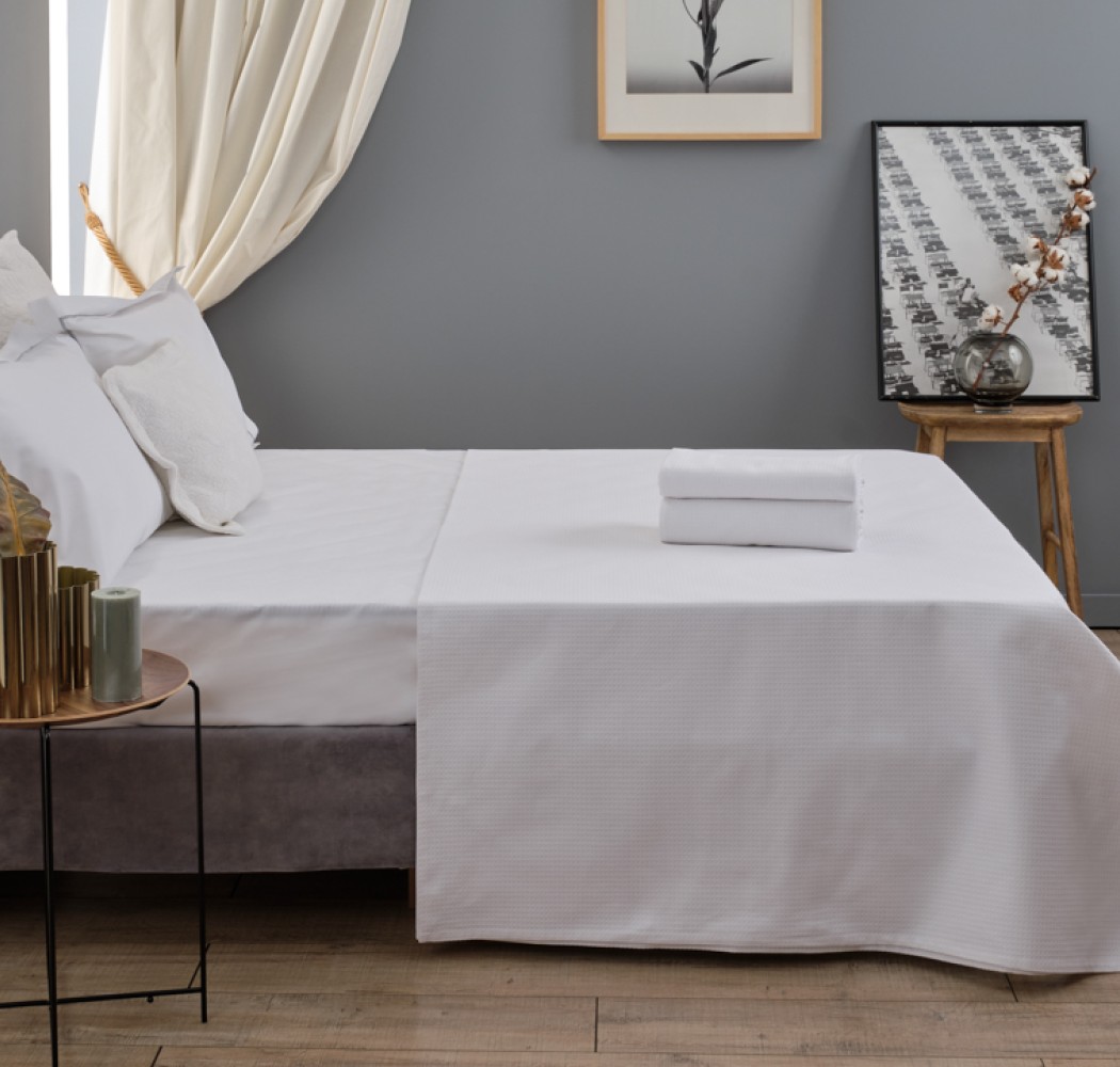 Summer Line Piquet Cotton Blanket - White