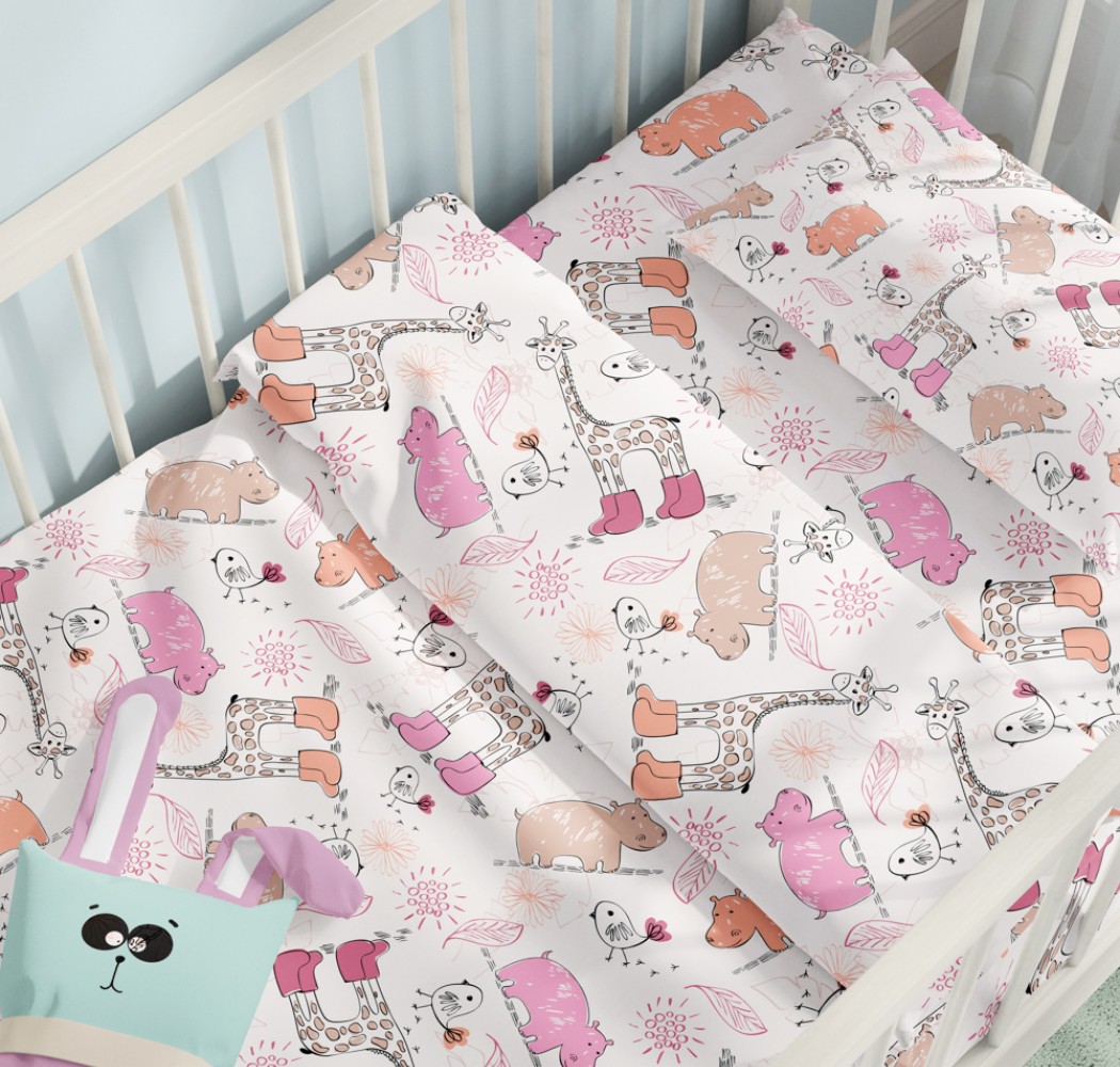 Σεντόνια Σετ “Baby” Jungle Pink