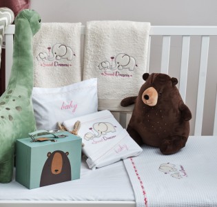 Σεντόνια Σετ “Baby” Λευκό Κέντημα Elephant Pink