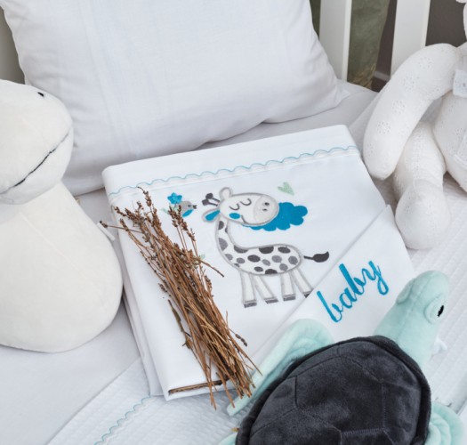 Κουβέρτα “Baby” Πικέ Κέντημα Giraffe Blue