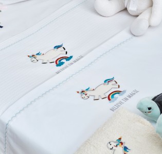 Κουβέρτα “Baby” Πικέ Κέντημα Unicorn Blue