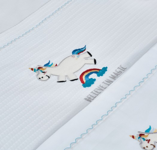 Κουβέρτα “Baby” Πικέ Κέντημα Unicorn Blue