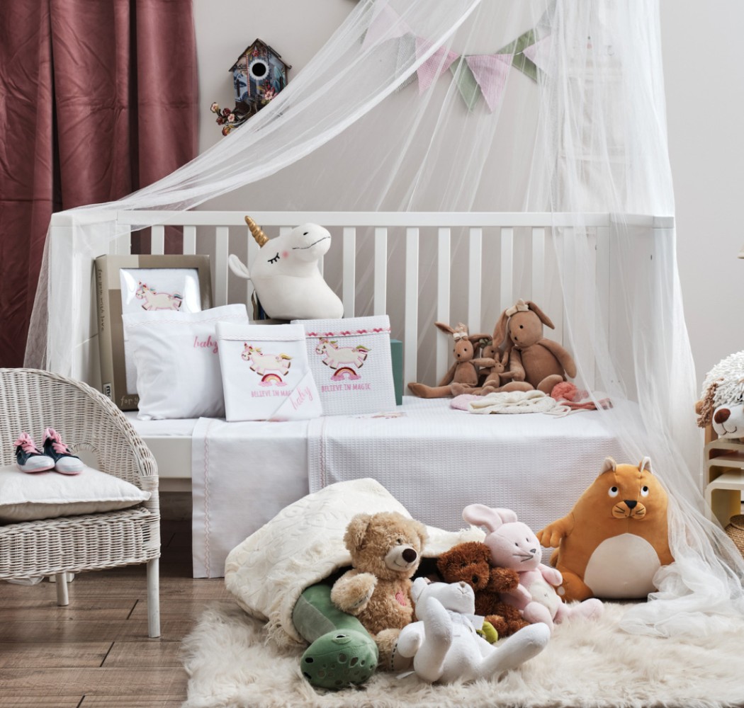 Κουβέρτα “Baby” Πικέ Κέντημα Unicorn Pink