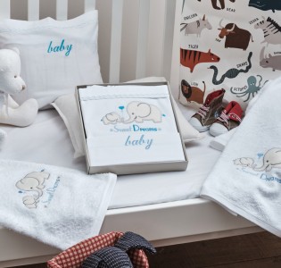 Κουβέρτα “Baby” Πικέ Κέντημα Elephant Blue
