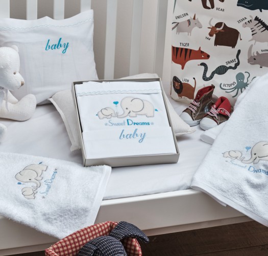 Κουβέρτα “Baby” Πικέ Κέντημα Elephant Blue