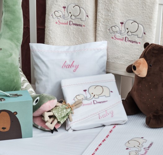 Κουβέρτα “Baby” Πικέ Κέντημα Elephant Pink