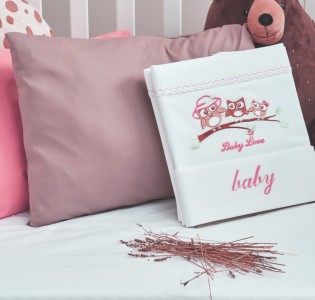 Κουβέρτα “Baby” Πικέ Κέντημα Owl Pink