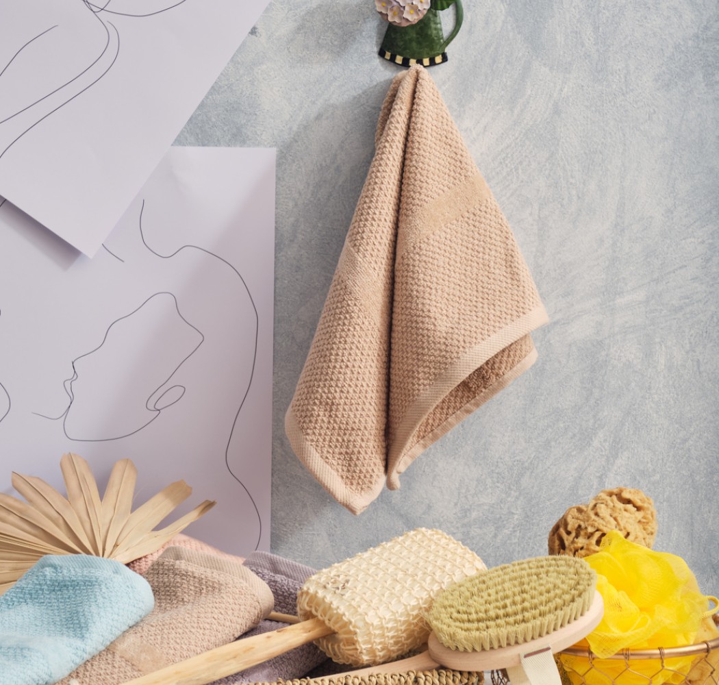 Jacquard Pop Corn Bath Towel -Latte