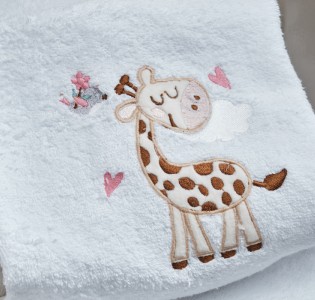 Πετσέτες Σετ “Kids With Love” Λευκές Κέντημα Giraffe Pink