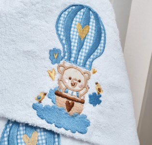 Πετσέτες Σετ “Kids With Love” Λευκές Κέντημα Balloon Blue