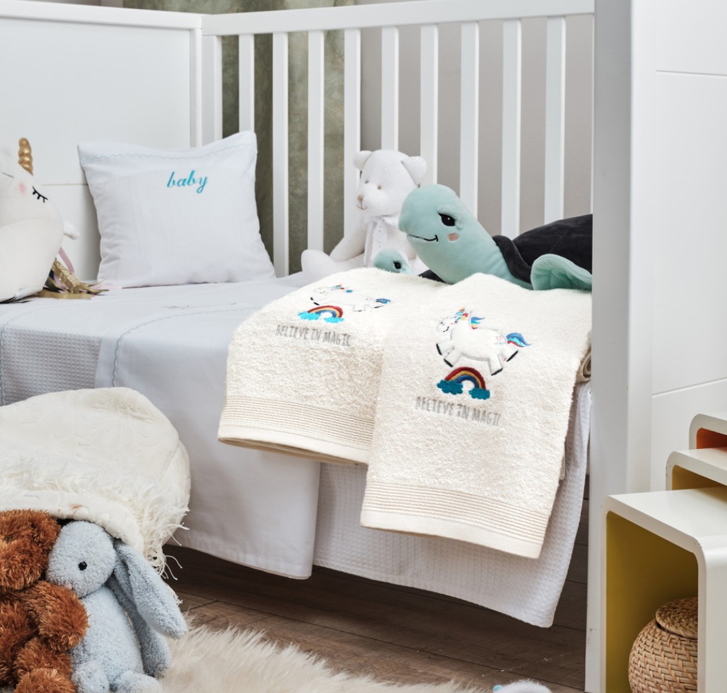 Towel with a Blue Unicorn Embroidery 