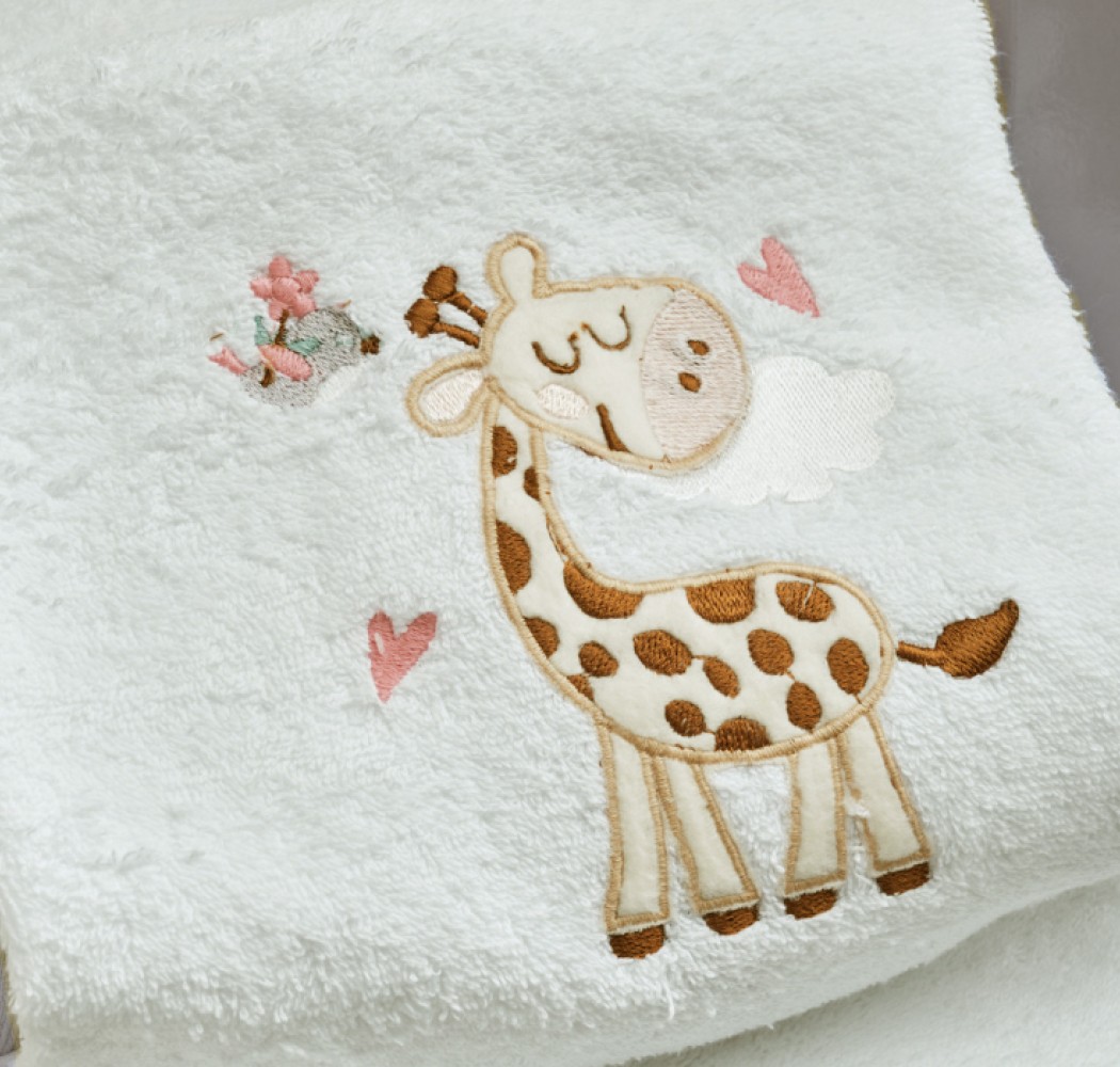 Πετσέτες Σετ “Kids With Love” Εκρού Κέντημα Giraffe Pink