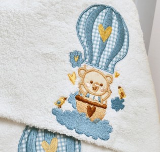 Πετσέτες Σετ “Kids With Love” Εκρού Κέντημα Balloon Blue