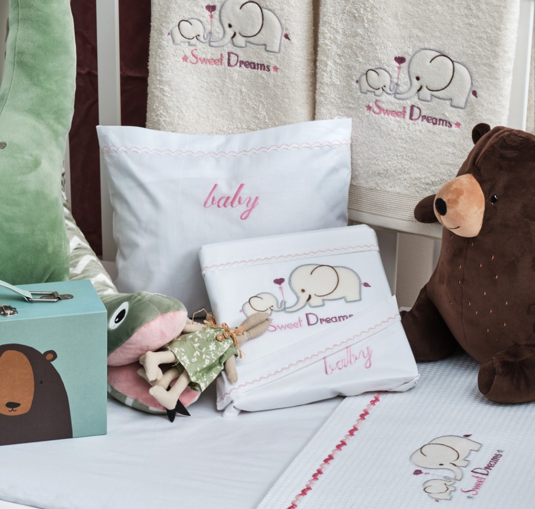Πετσέτες Σετ “Kids With Love” Εκρού Κέντημα Elephant Pink