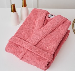 Pure Cotton Bathrobe with Collar - Rose Pink