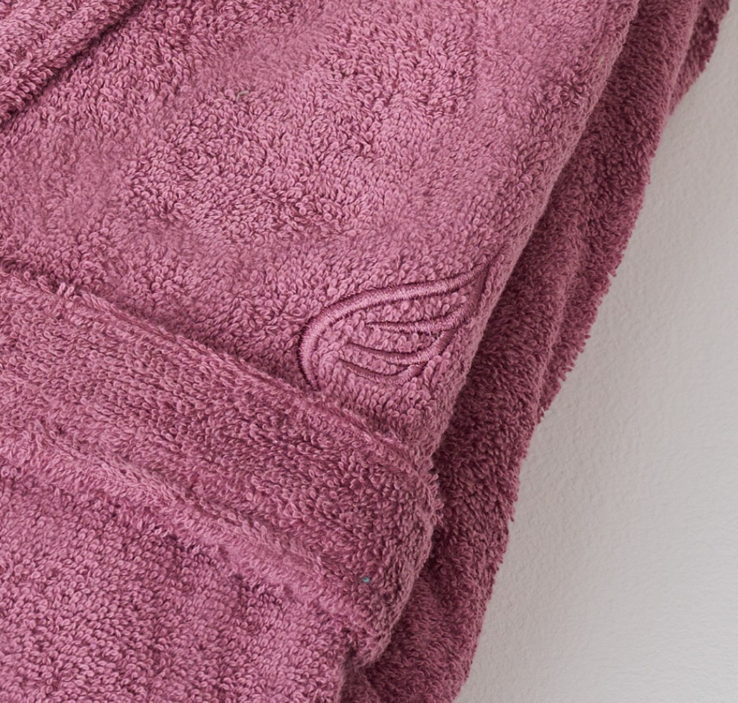 Pure Cotton Bathrobe with Collar - Dusty Purple