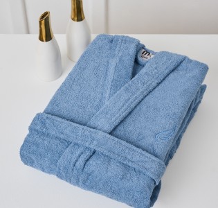 Μπουρνούζι Ενηλίκων “Pure Cotton” Γιακάς Blue