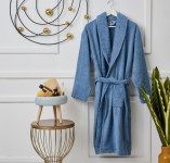 Μπουρνούζι Ενηλίκων “Pure Cotton” Γιακάς Blue