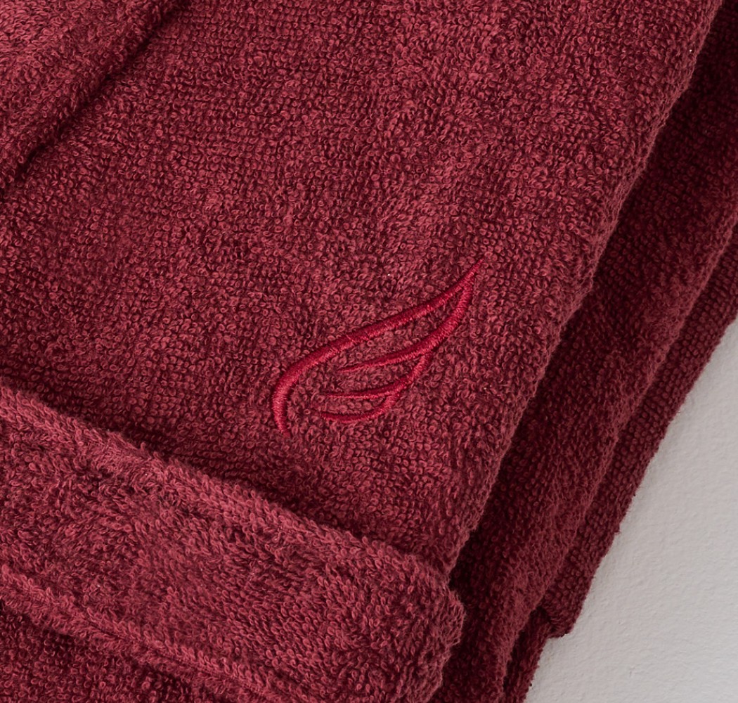 Pure Cotton Bathrobe with Collar - Burgundy