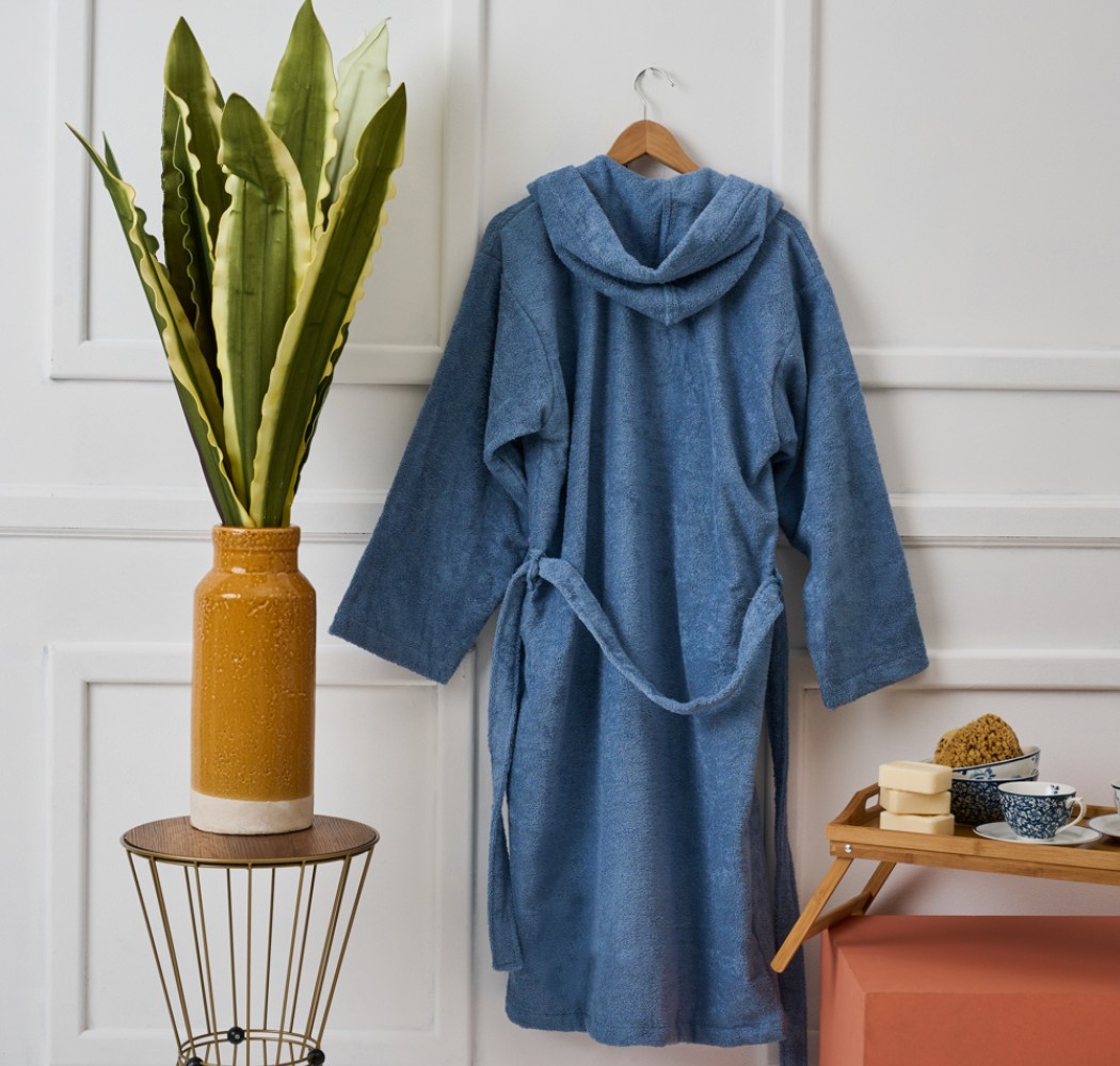 Μπουρνούζι Ενηλίκων “Pure Cotton” Κουκούλα Blue