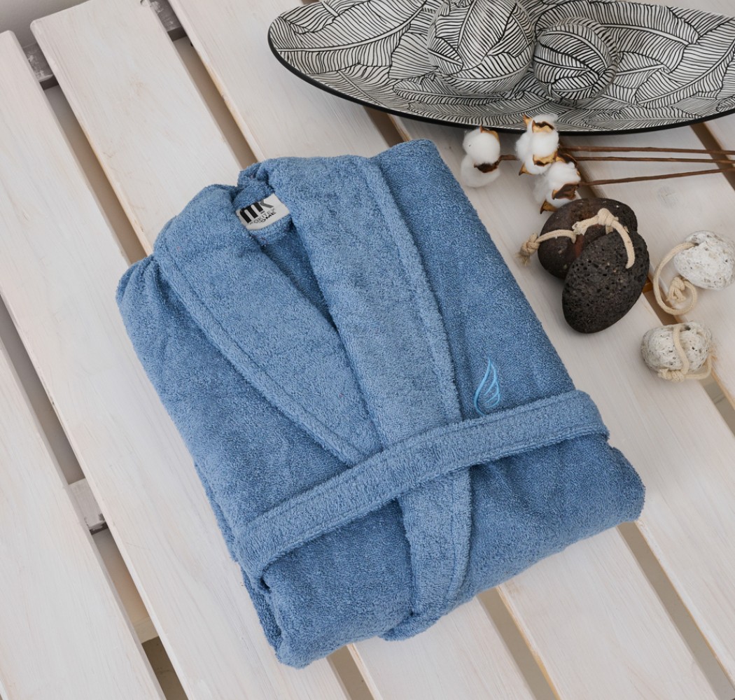 Μπουρνούζι Ενηλίκων “Pure Cotton” Κουκούλα Blue