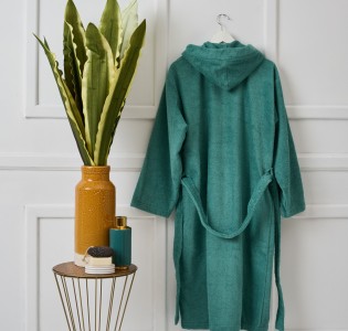 Μπουρνούζι Ενηλίκων “Pure Cotton” Κουκούλα Aqua