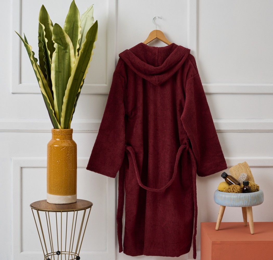 Μπουρνούζι Ενηλίκων “Pure Cotton” Κουκούλα Burgundy